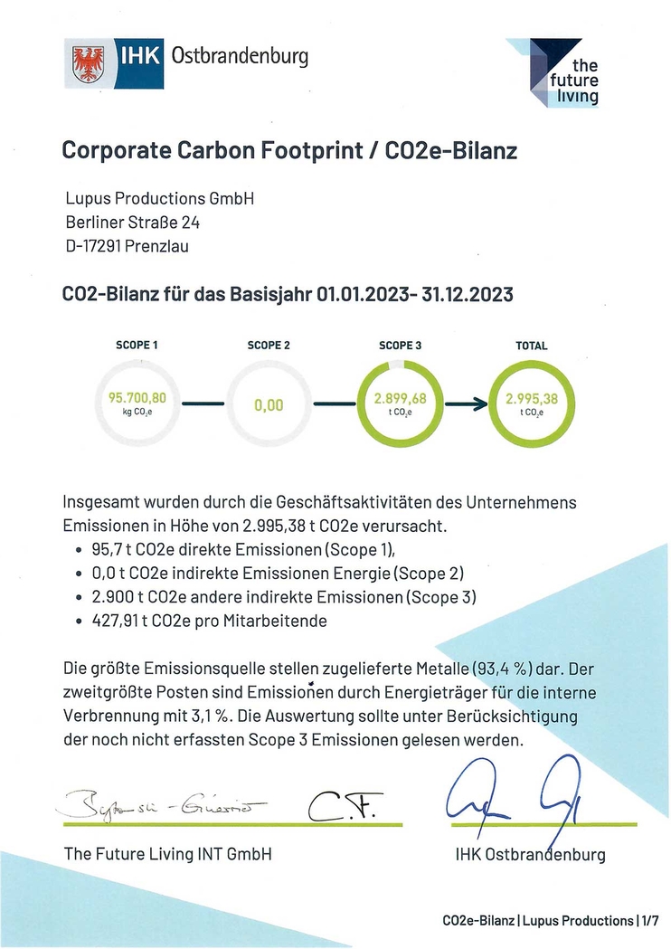 technische Informationen zum Zertifikat über CO² Emissionen