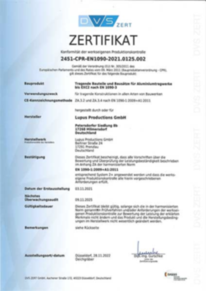 Ausschnitt aus Zertifikatsdokument